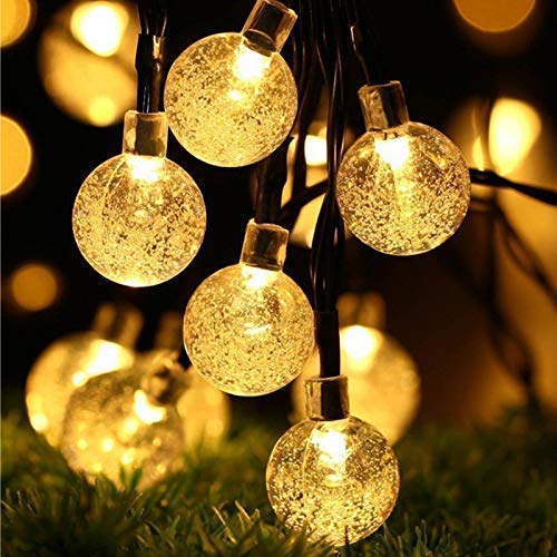 Crystal Ball LED String Lights glowing warmly, perfect for indoor and outdoor decor and ambient lighting